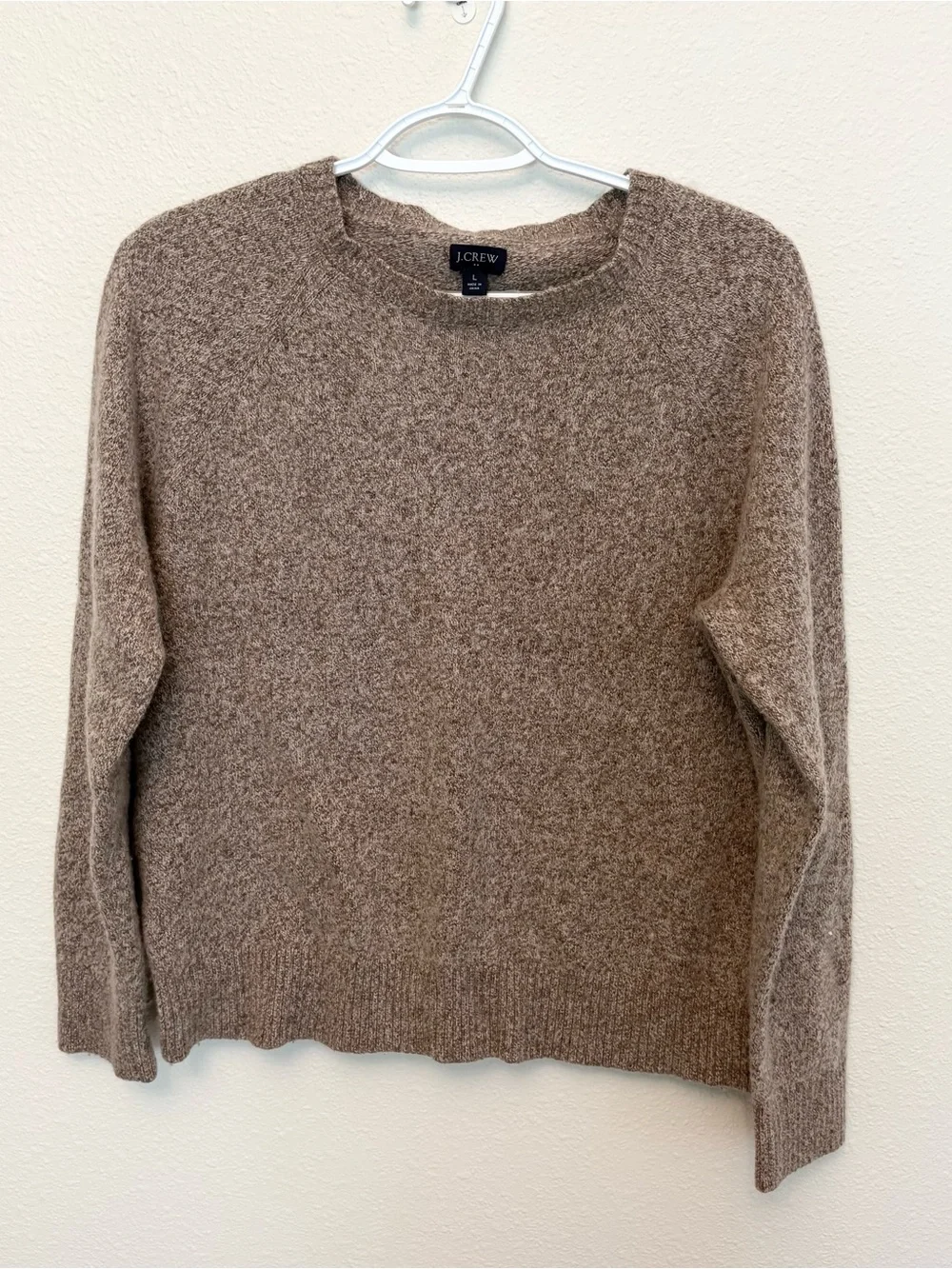 J. Crew Mens Crewneck Sweater Knit Pullover Lambswool Blend Brown Size L
